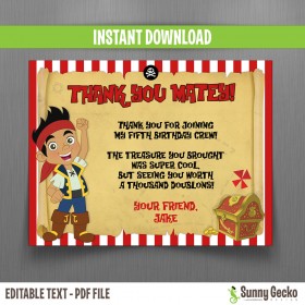 Jake and The Neverland Pirates Thank you Cards 